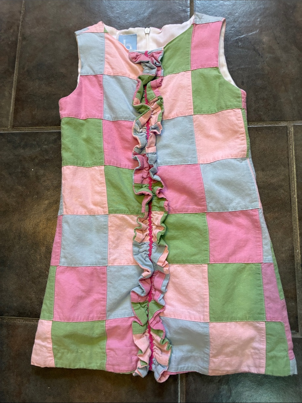 bella bliss Patchwork Checkerboard Dress in Pink, Green, Blue